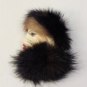 Vintage Porcelain Woman Face Brooch Unmarked Silhouette Pin #2